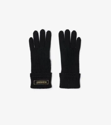 Logo Patch Wool Blend Gloves in Black