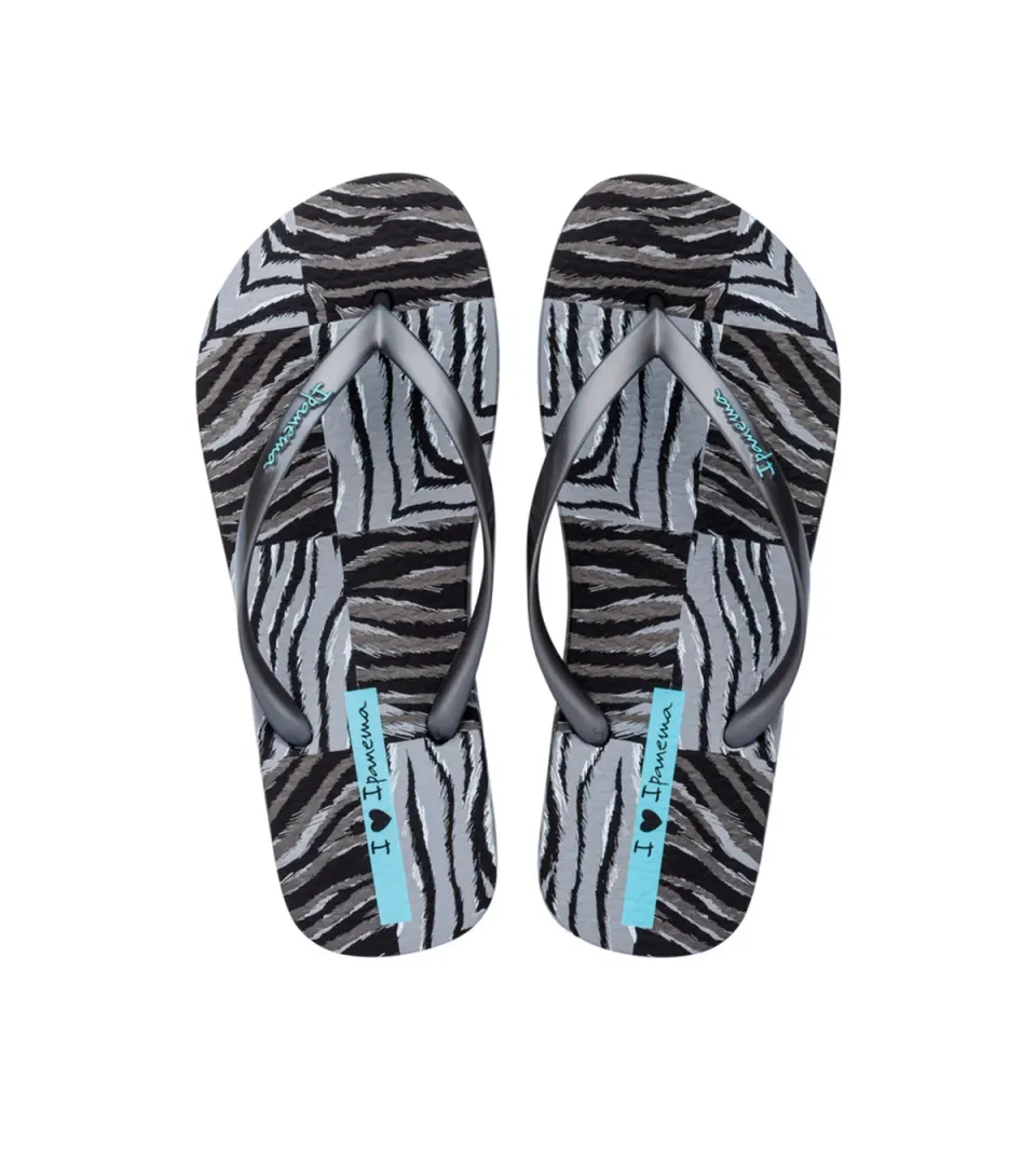Women's Grey Animal Print Flip Flops