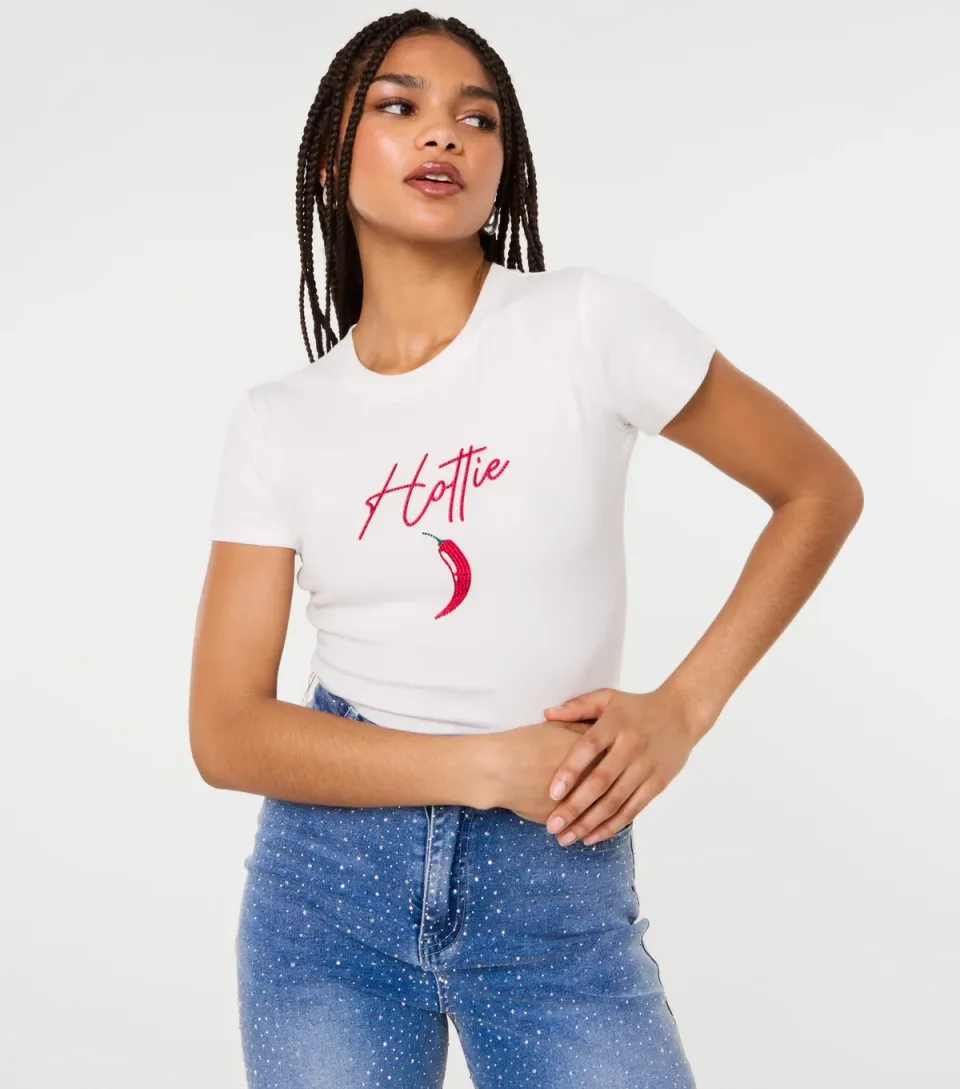 Women's White Hottie Chilli Print T-Shirt