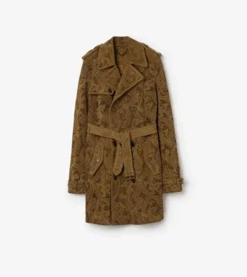 Mid-length Paisley Suede Lawshall Trench Coat in Tan brown - Men, Leather