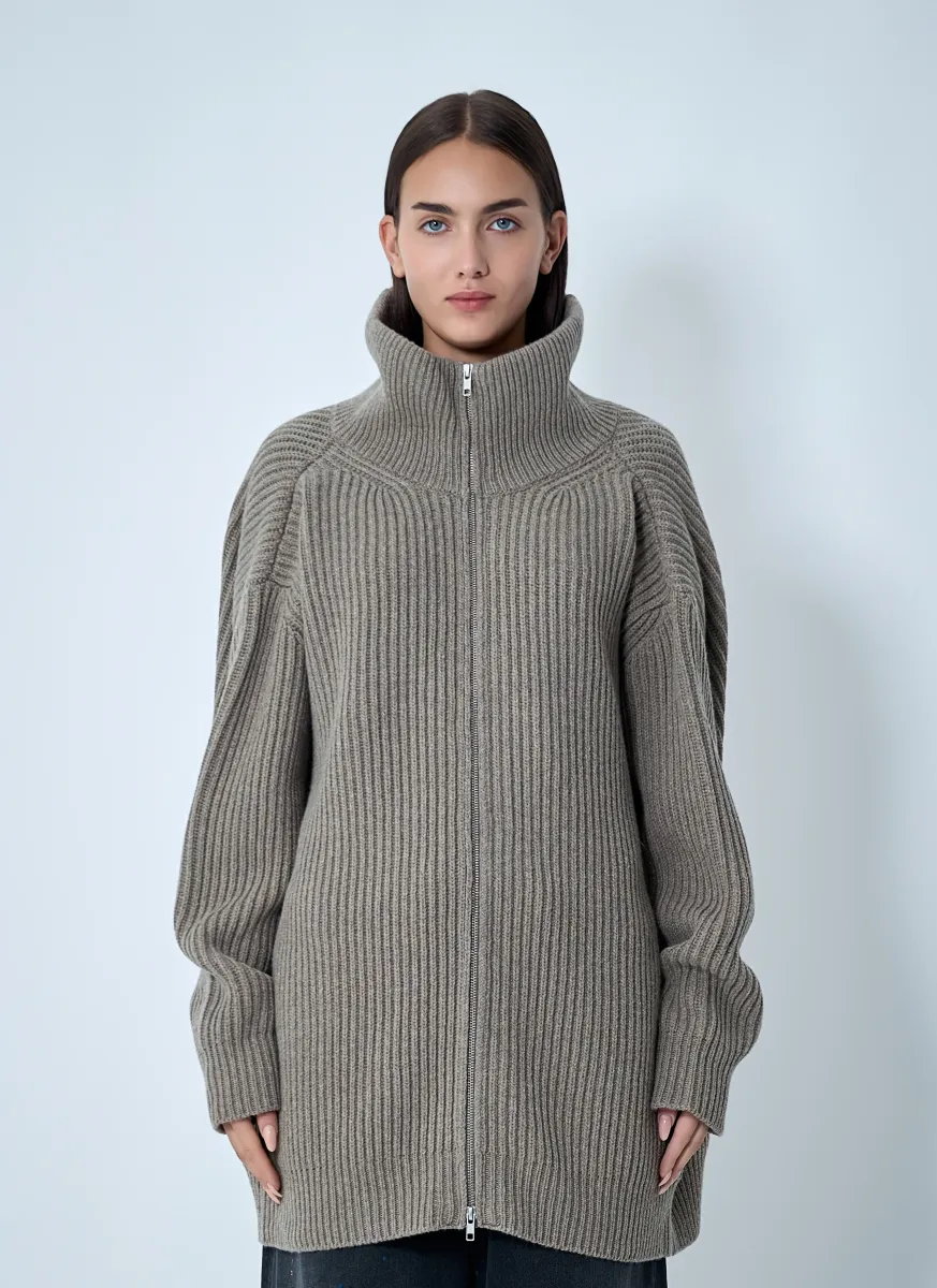 Ribbed Zip-Up Cardigan