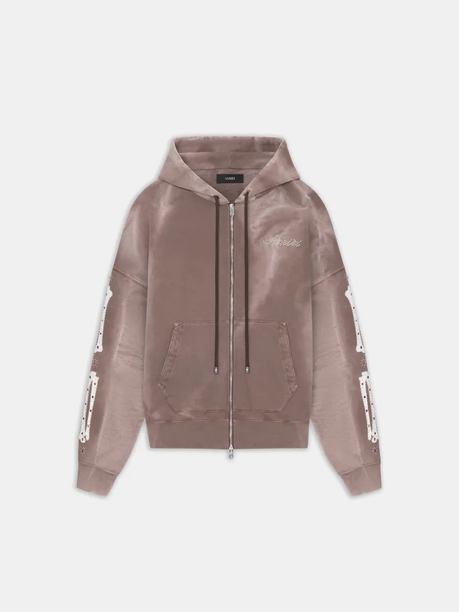 WOMEN - WOMEN'S BONES STUDDED ZIP HOODIE - Dark Brown