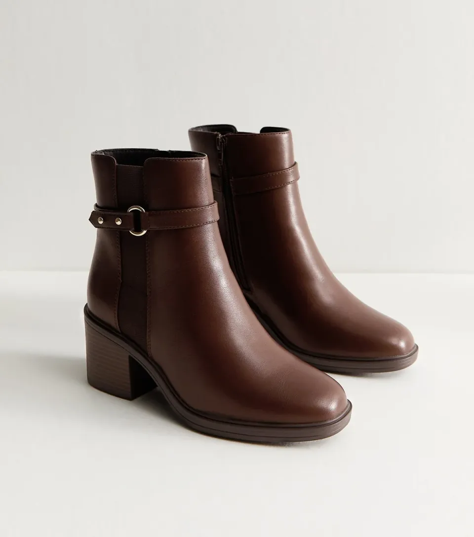 Women's Wide Fit Brown Faux Leather Heeled Boot Vegan