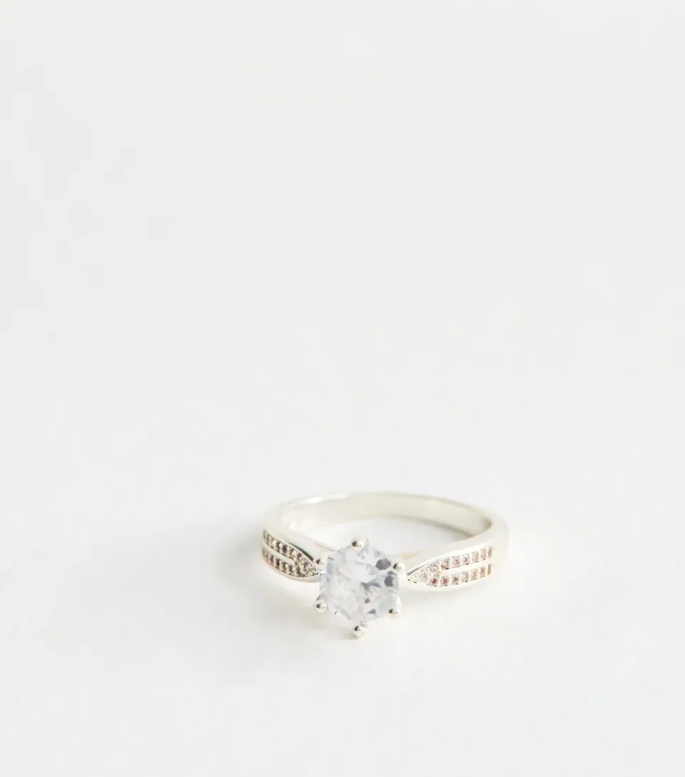 Silver Tone Cubic Zirconia Ring