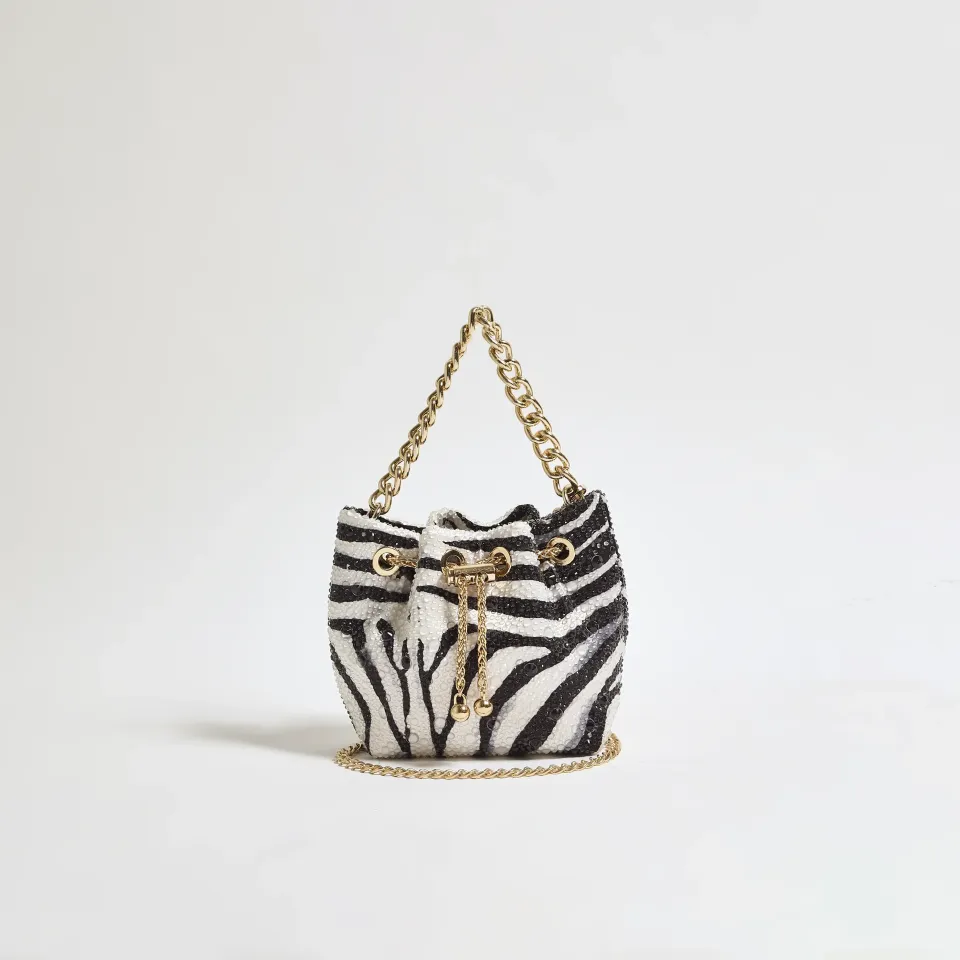 Satin Zebra Print Diamante Droplet Bag