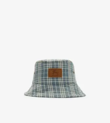 Check Denim Bucket Hat in Dark indigo blue