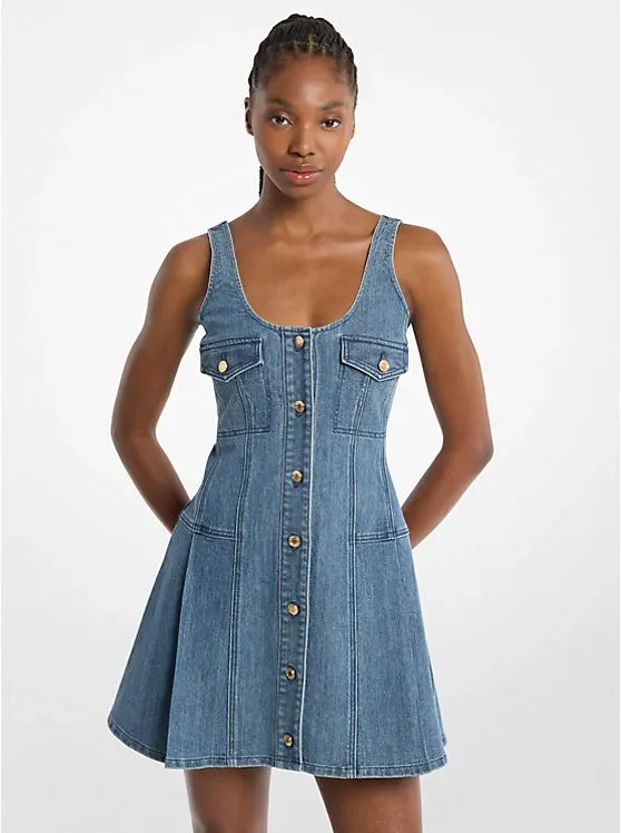 Pleated Denim Mini Dress