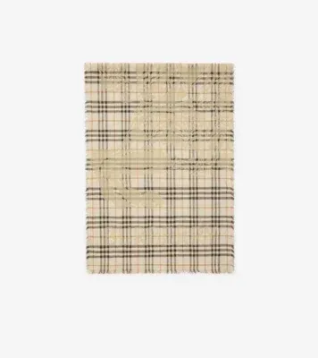 Wide Knight Check Wool Silk Scarf in Pebble white
