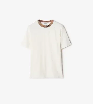 Check Trim Cotton T-shirt in Chalk white