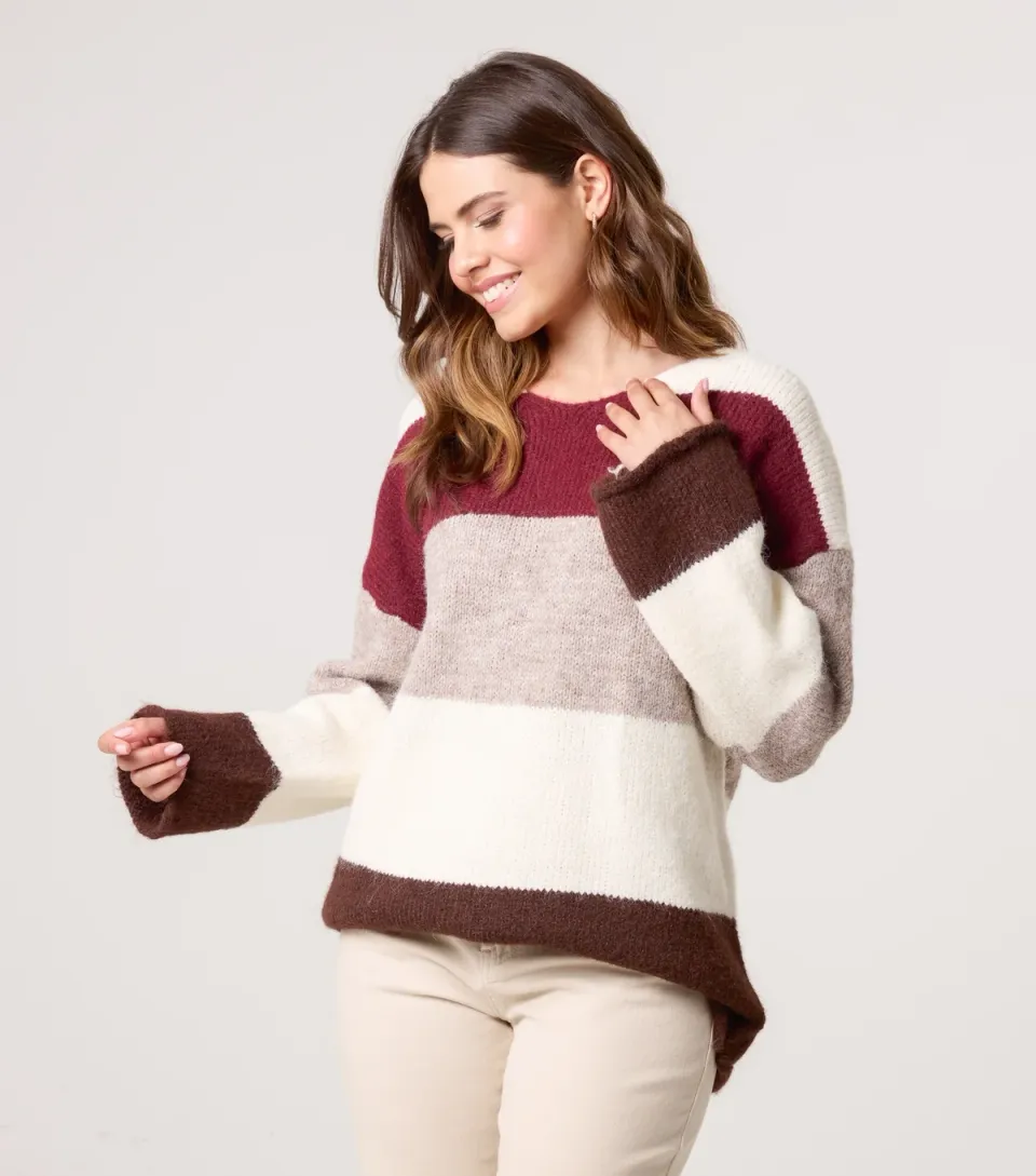 Women's Burgundy Striped Jumper