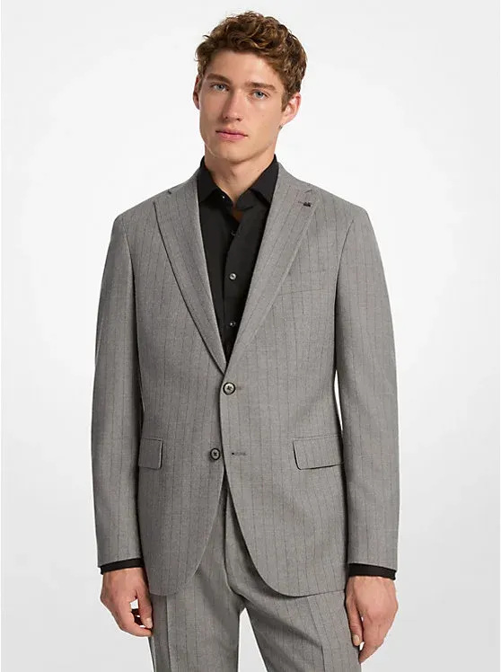 Pinstripe Stretch Wool Blend Blazer