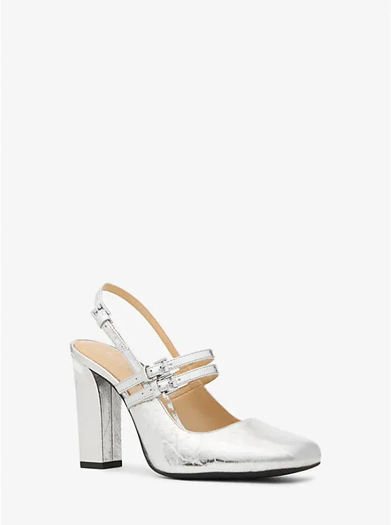 Matilda Crackled Metallic Leather Slingback Mary Jane Pump