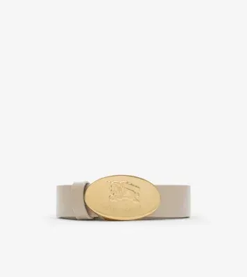 Reversible Leather Knight Stamp Belt​ in Mushroom beige/soap beige/gold