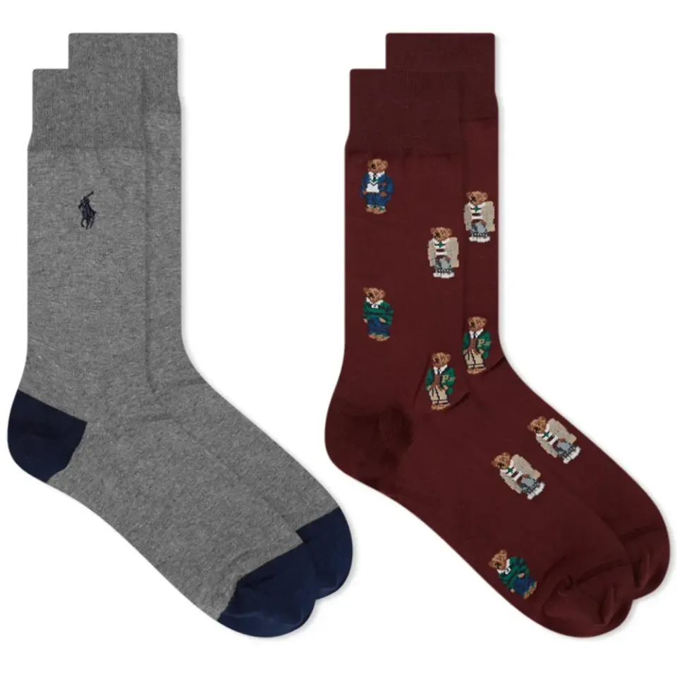 All Over Print Preppy Bear Sock - 2 Pack