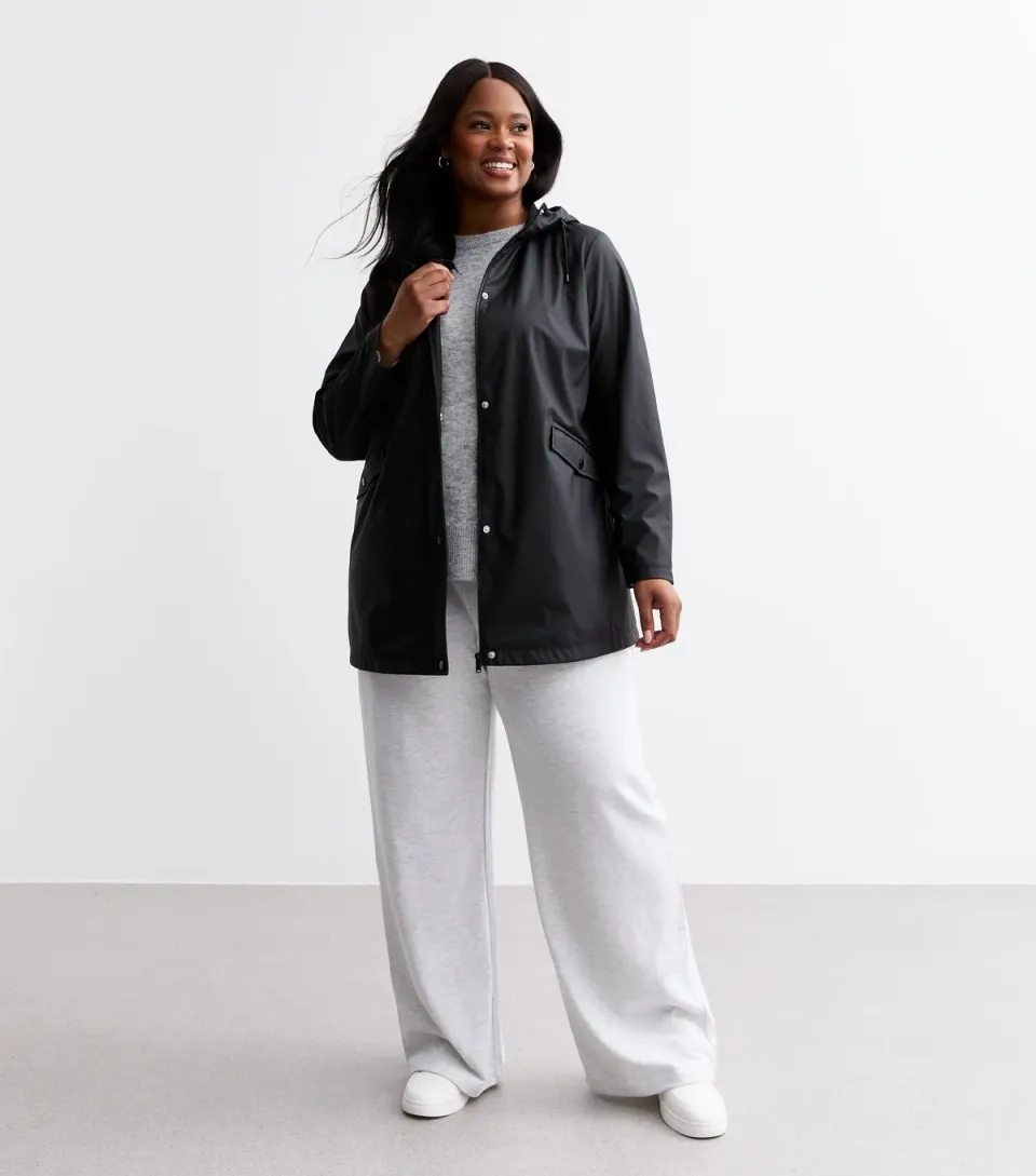 Women's Plus Size Black Hooded Rain Coat Curves