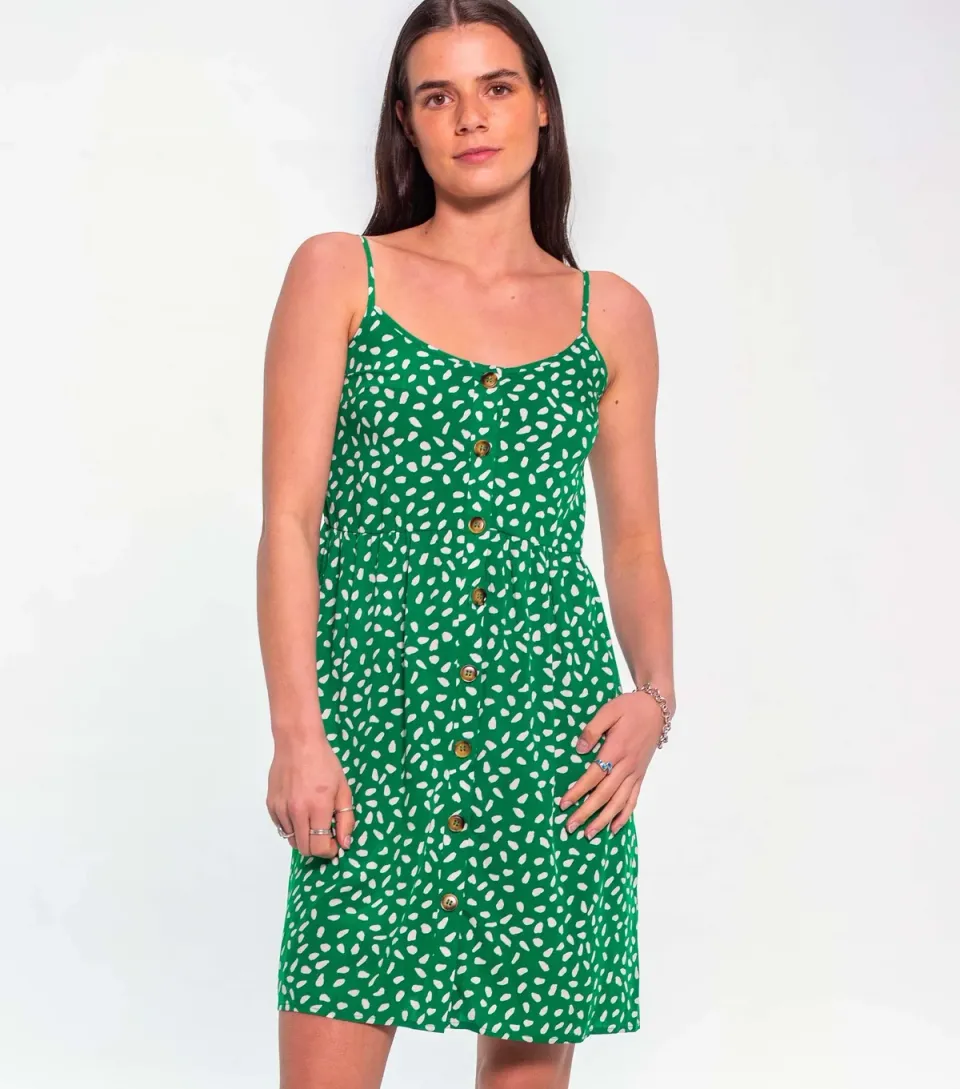 Women's Green Abstract Spot Print Cami Mini Dress