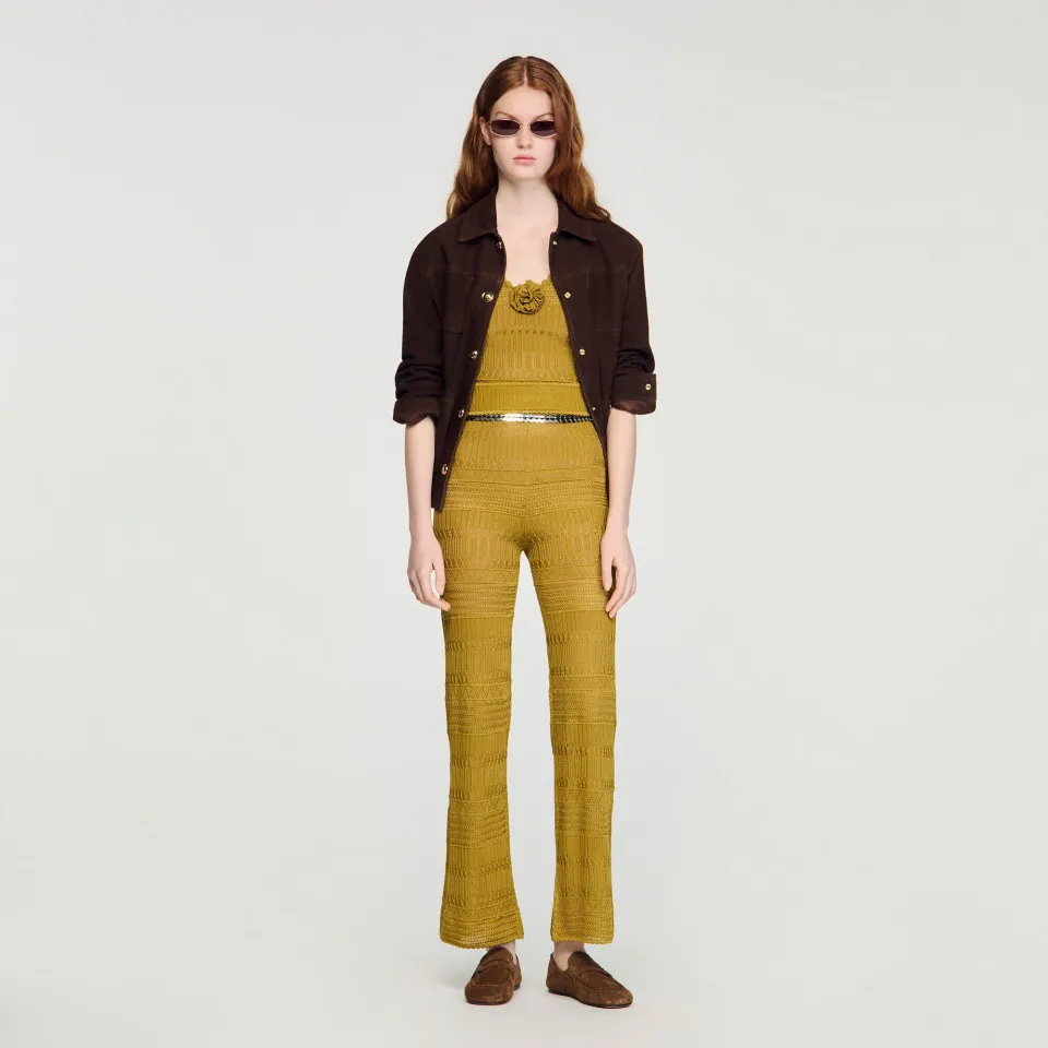 Pointelle knit trousers