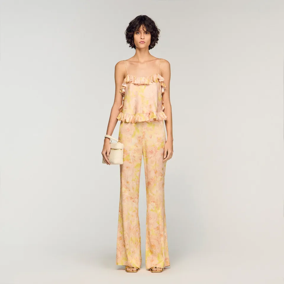 Floral-print floaty trousers
