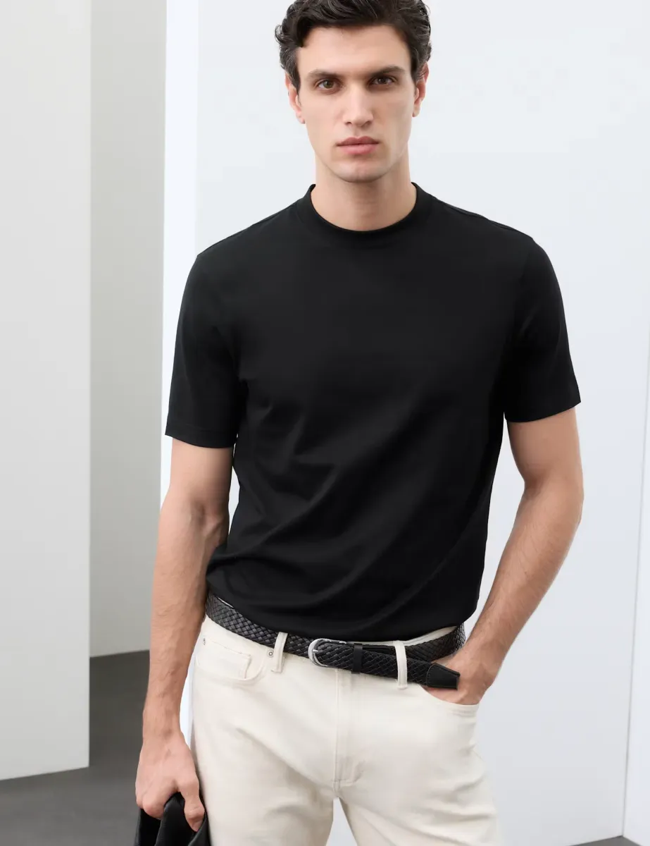Pure Supima Cotton High Neck T-Shirt Black