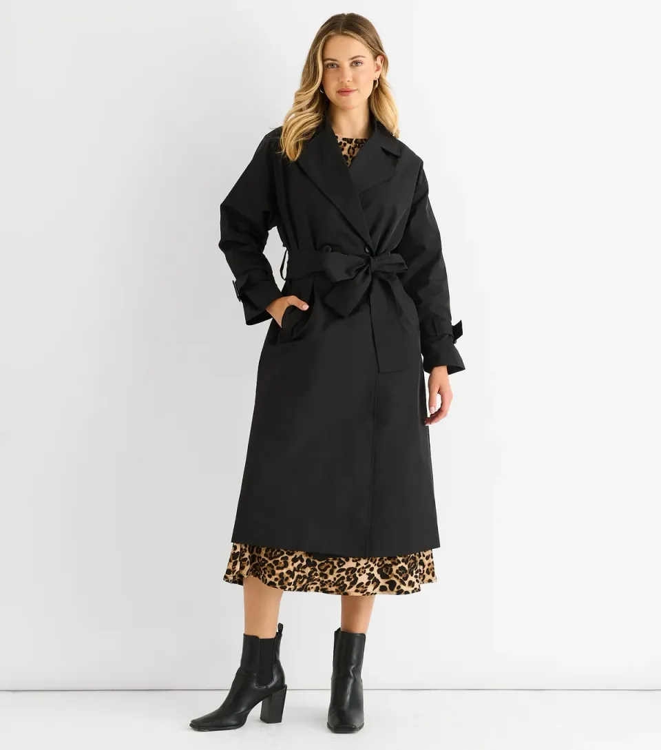 Women's Black Belted Trench Coat