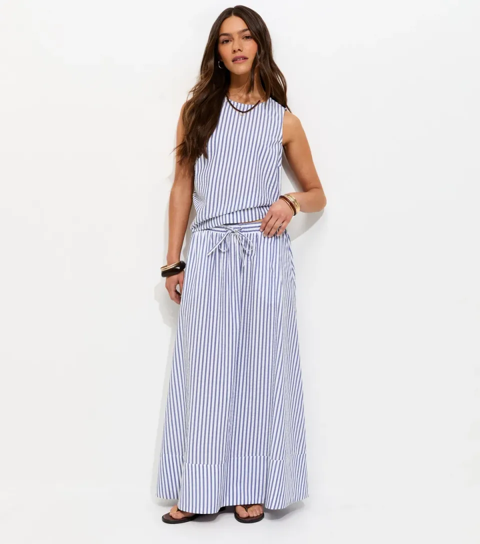 Women's Petite Blue Striped Seersucker Circle Skirt