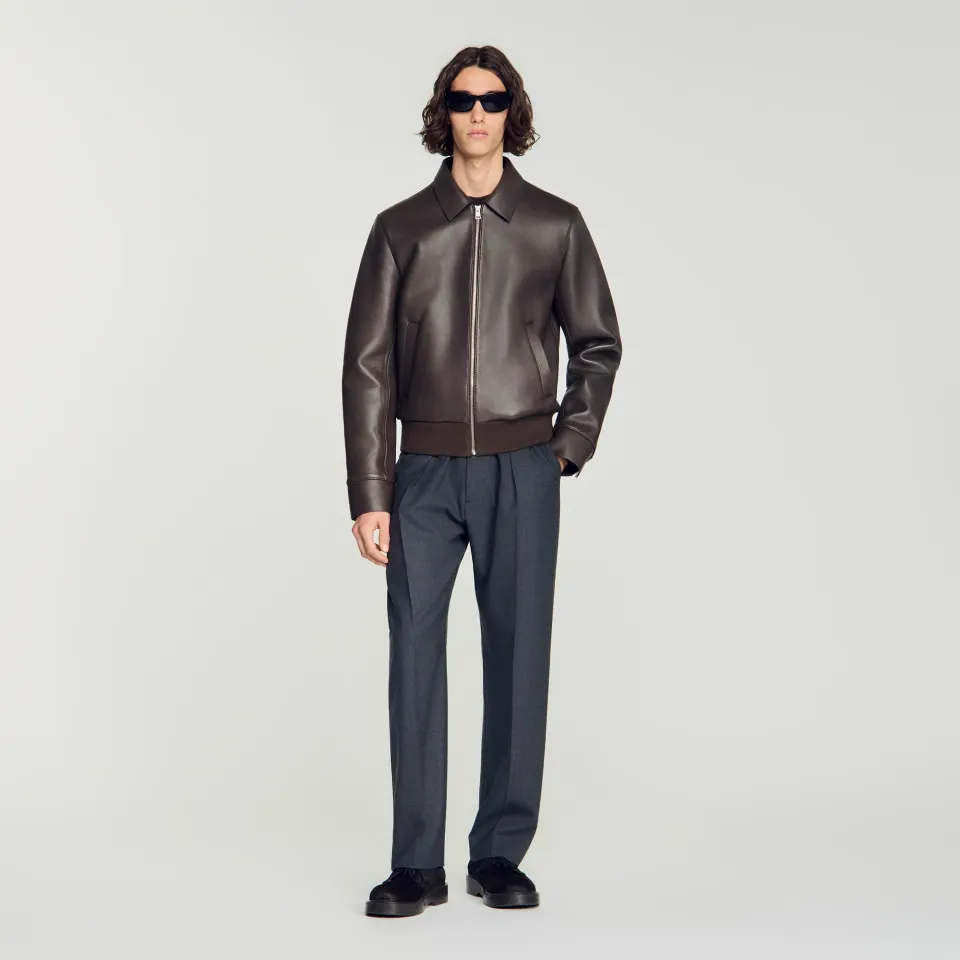 Zip-up lambskin leather jacket