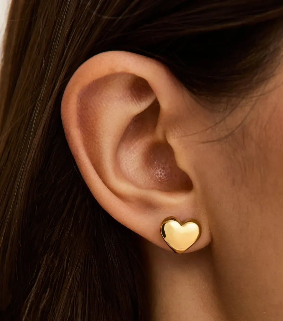 Gold Tone Waterproof Heart Stud Earrings