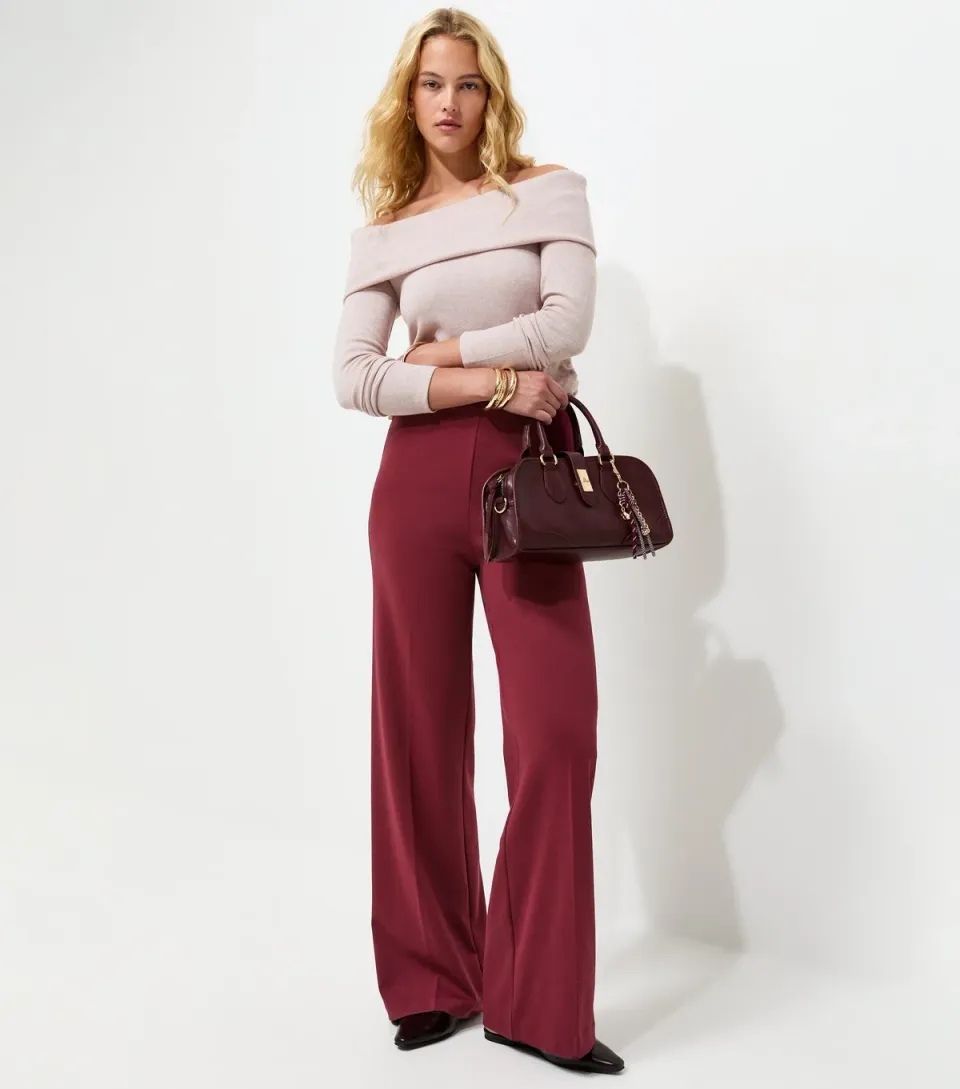 Women's Tall Dark Burgundy Jersey Wide Leg Trousers