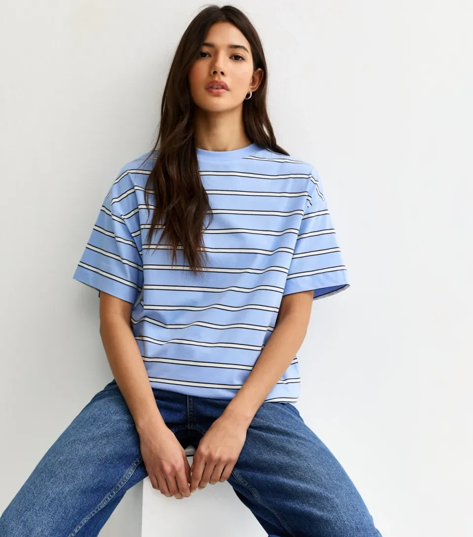 Women's Red Cotton Striped Oversized T-Shirt