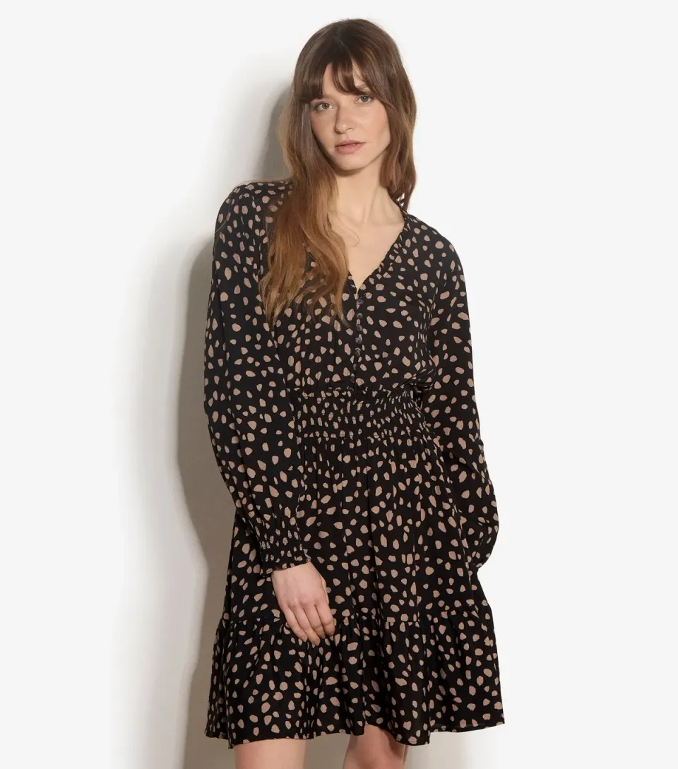 Women's Black Spot Ruffle Dress