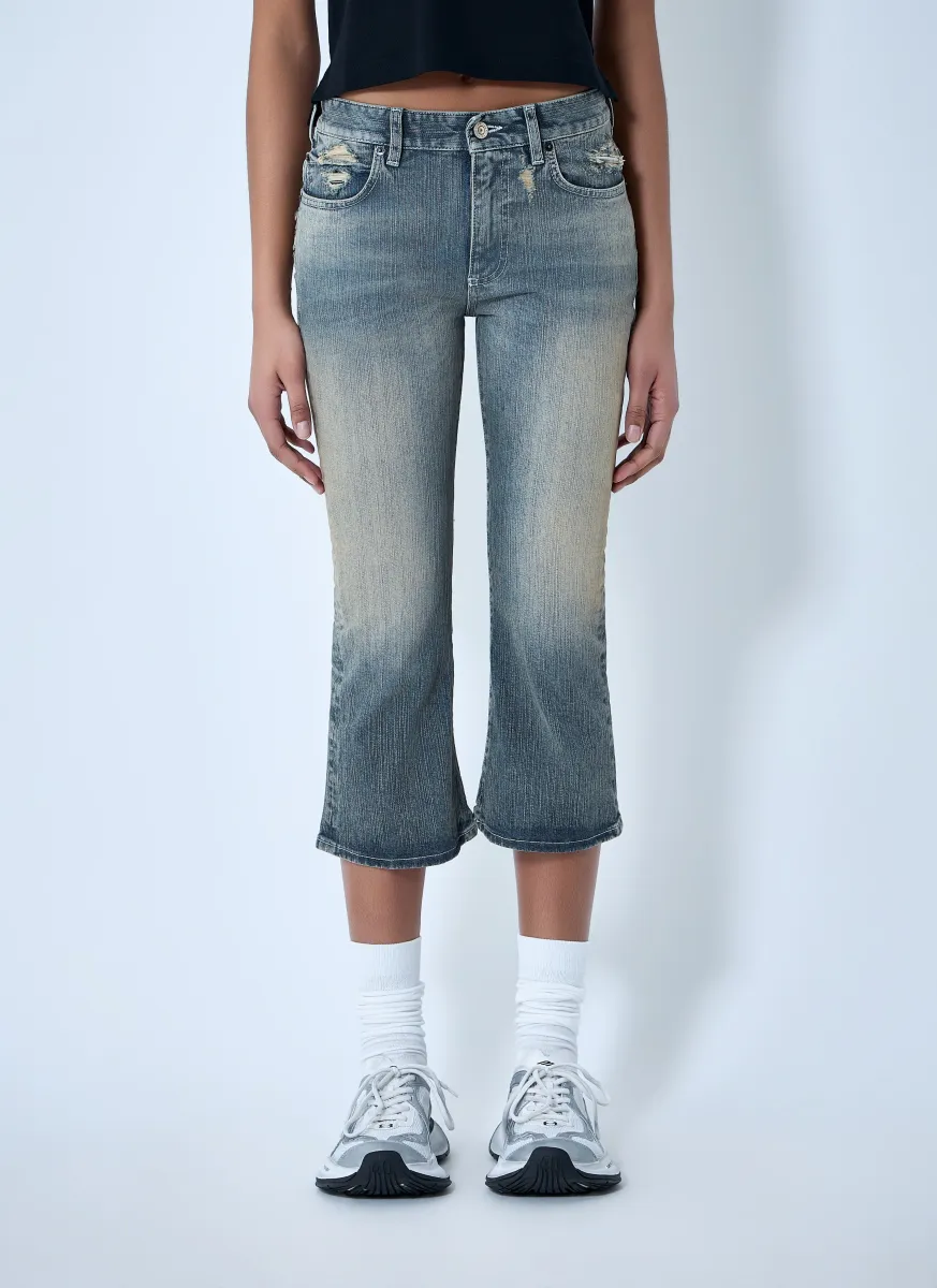 Cropped Distressed Denim Jeans