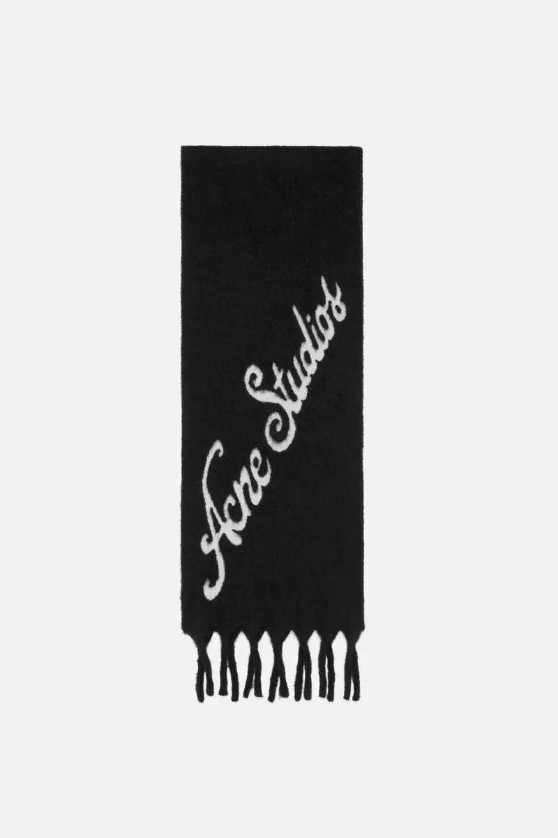 Frayed logo wool scarf