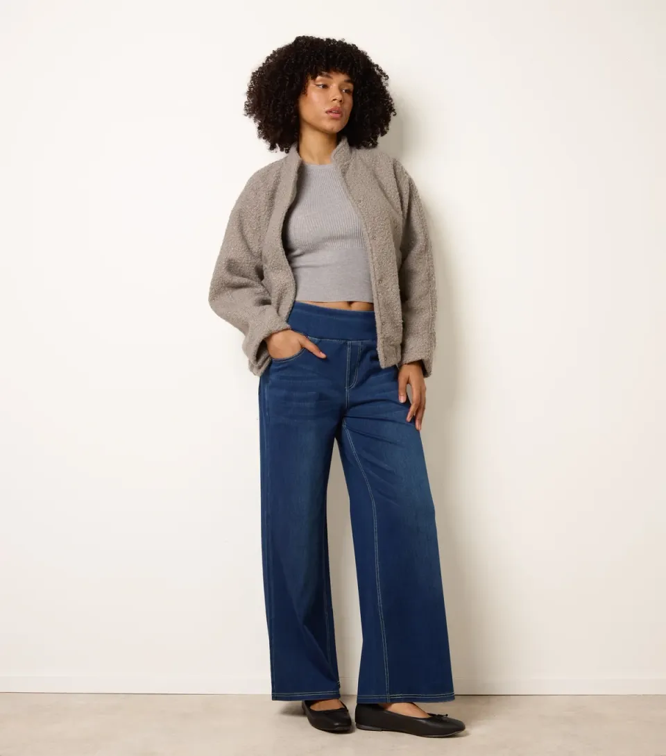 Women's Dark Blue Denim Effect Stretch Trousers