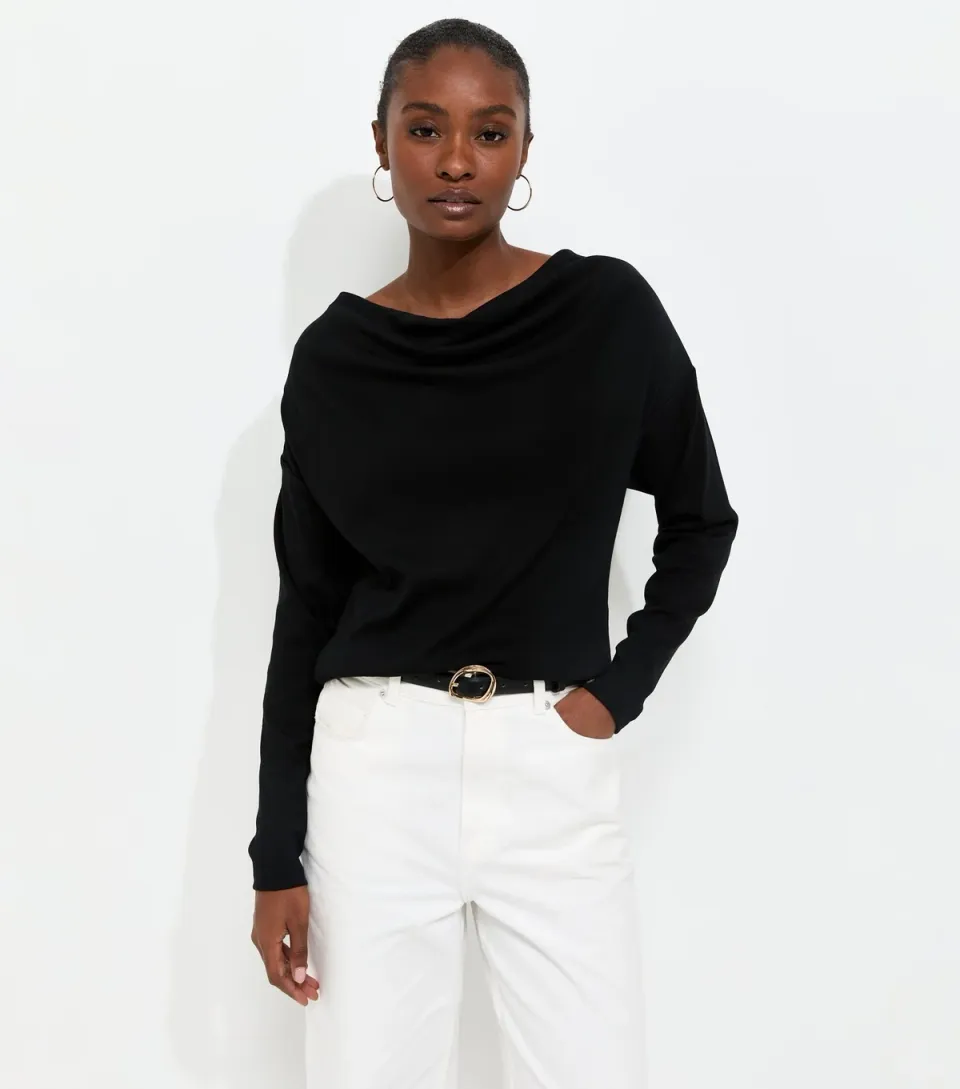 Women's Black Cowl Neck Long Sleeve Top