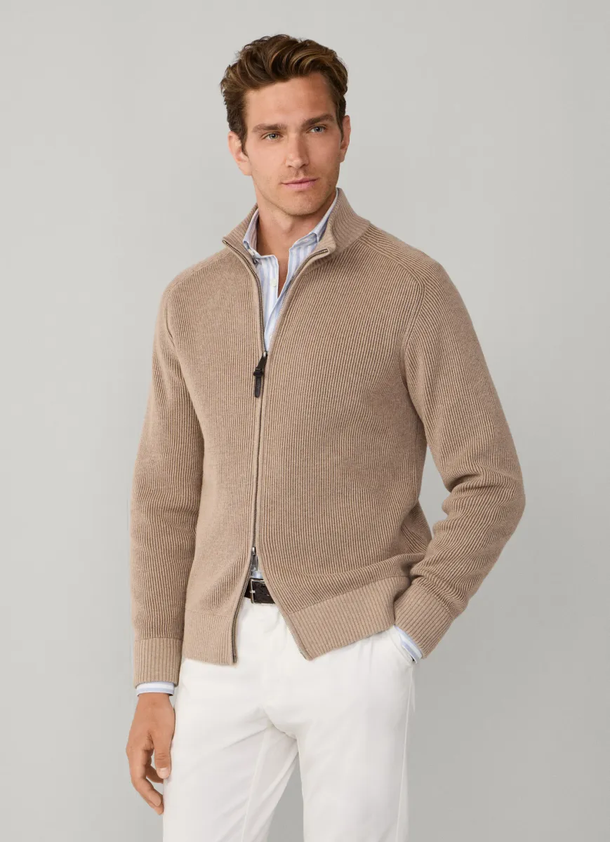 Wool-Cotton Bi-Colour Full-Zip Cardigan