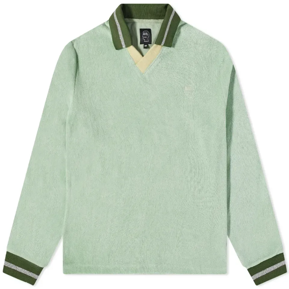 Split Neck Terry Long Sleeve Top