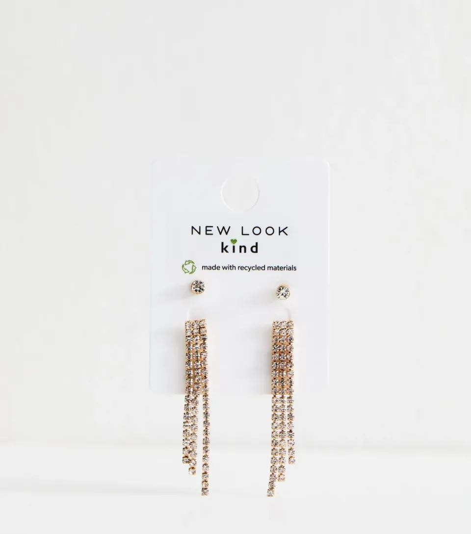 Gold Tone Pack Of 2 Diamant?� Stud Tassel Earrings