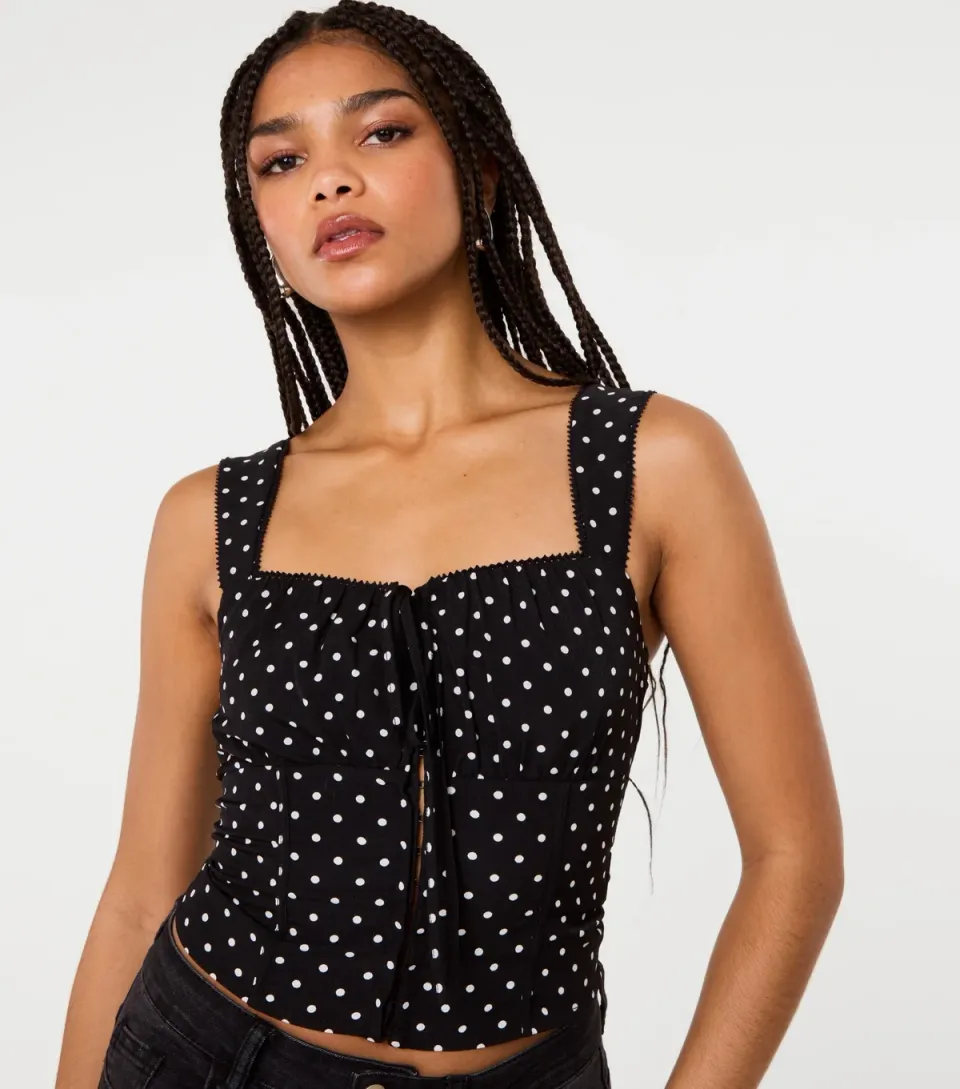 Women's Black Polka Dot Corset Top