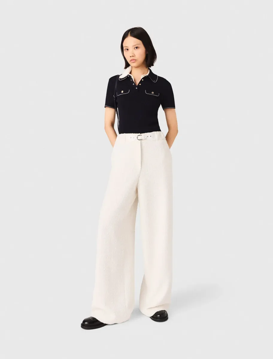 Wide-leg tweed trousers