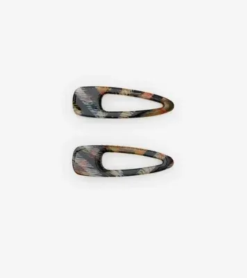 Small Check Hair Clips in Sand beige