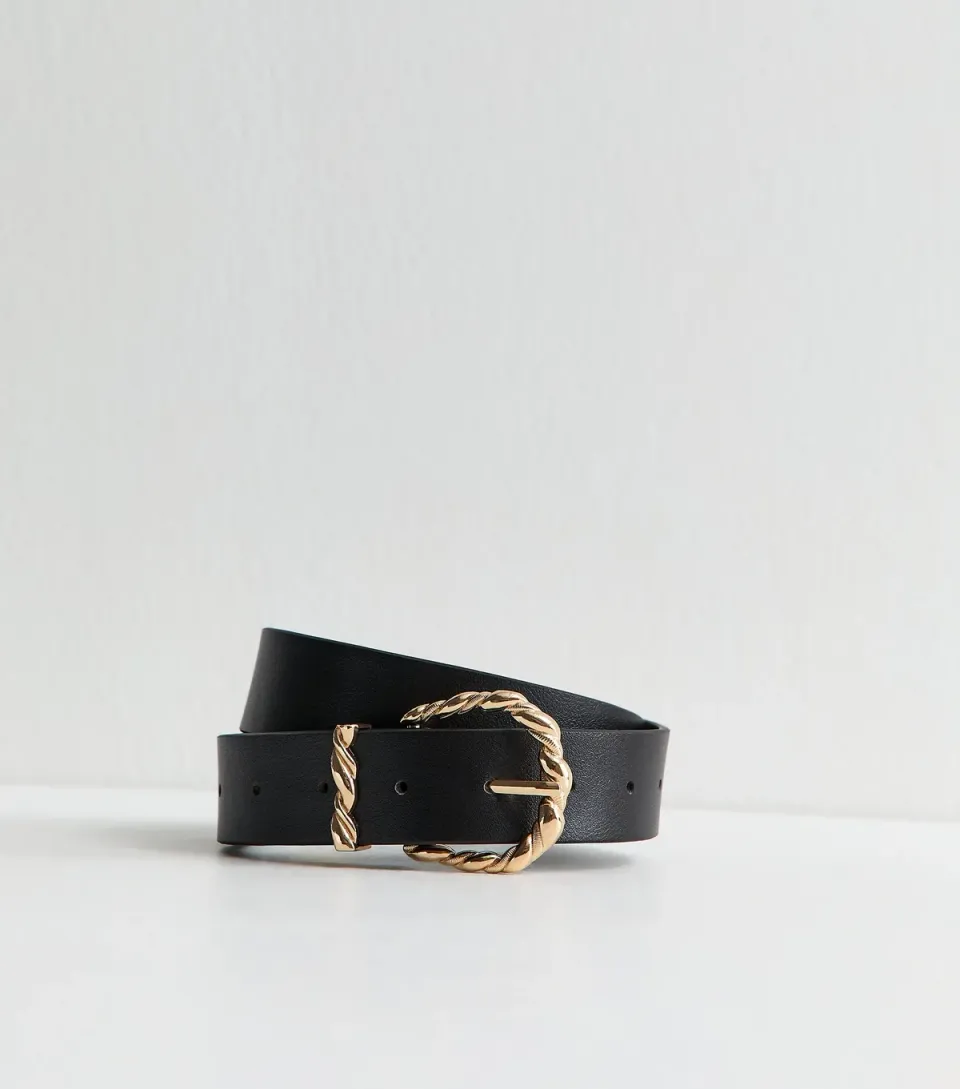 Black Faux Leather Twisted Buckle Belt