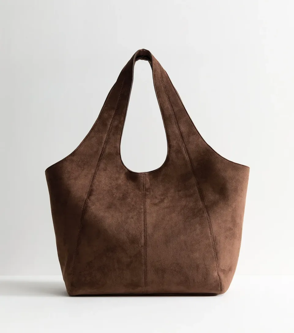 Dark Brown Faux Suede Apron Tote Bag