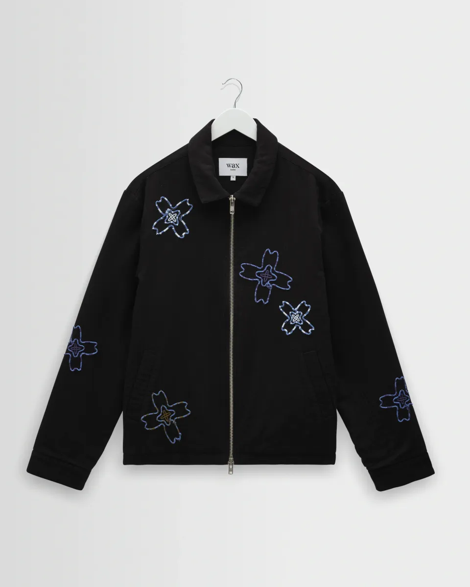 Eldon - Black Floral Embroidered Cotton Twill Jacket