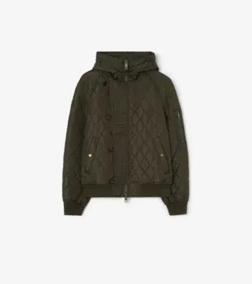 Hooded Quilted Nylon Bomber Jacket in Shale green