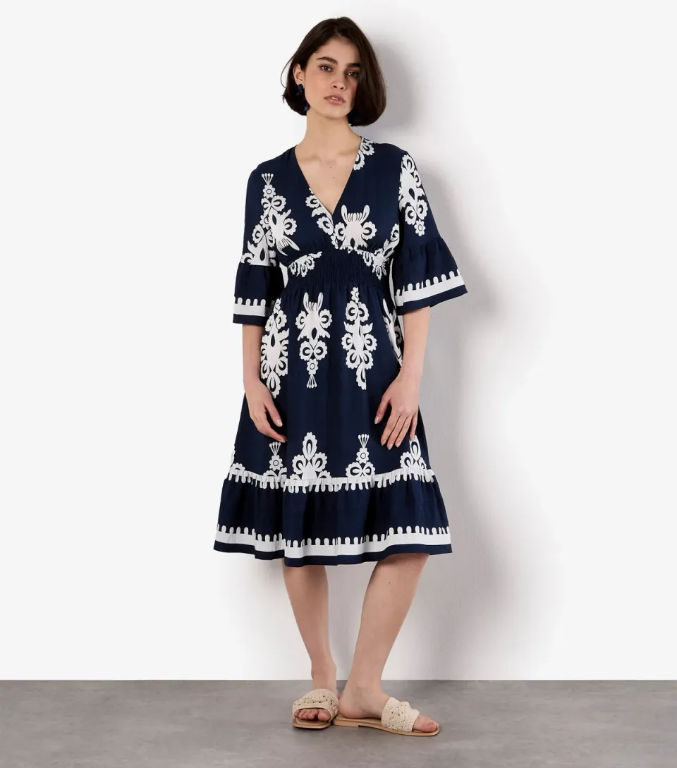 Women's Navy Floral Baroque Dress