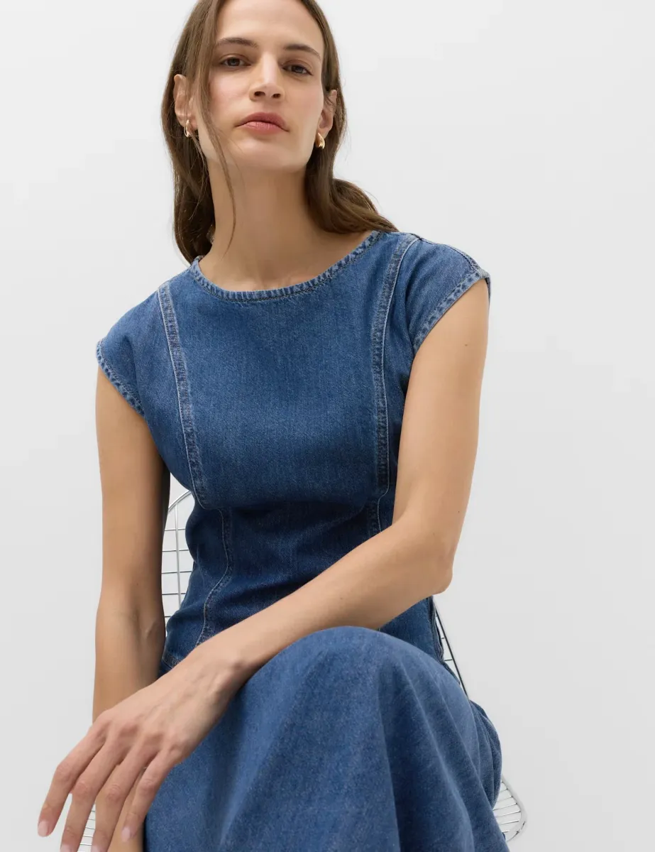 Pure Cotton Denim Midi Column Dress Denim
