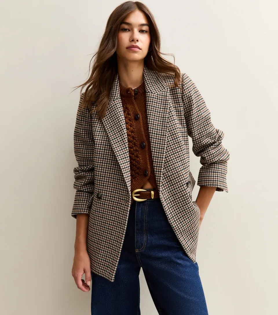 Women's Brown Brushed Texture Checked Blazer
