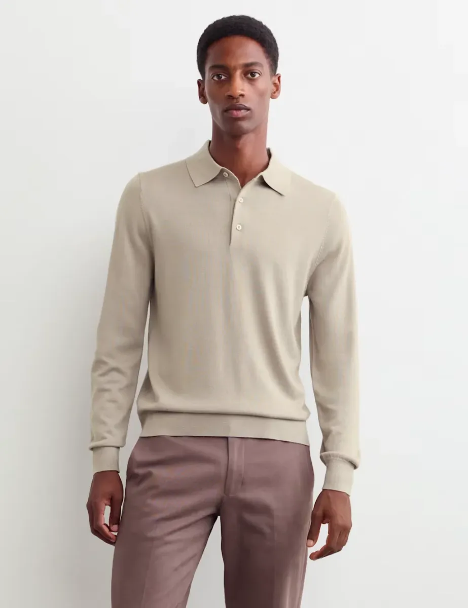 Merino Wool Rich with Silk Polo Shirt Neutral