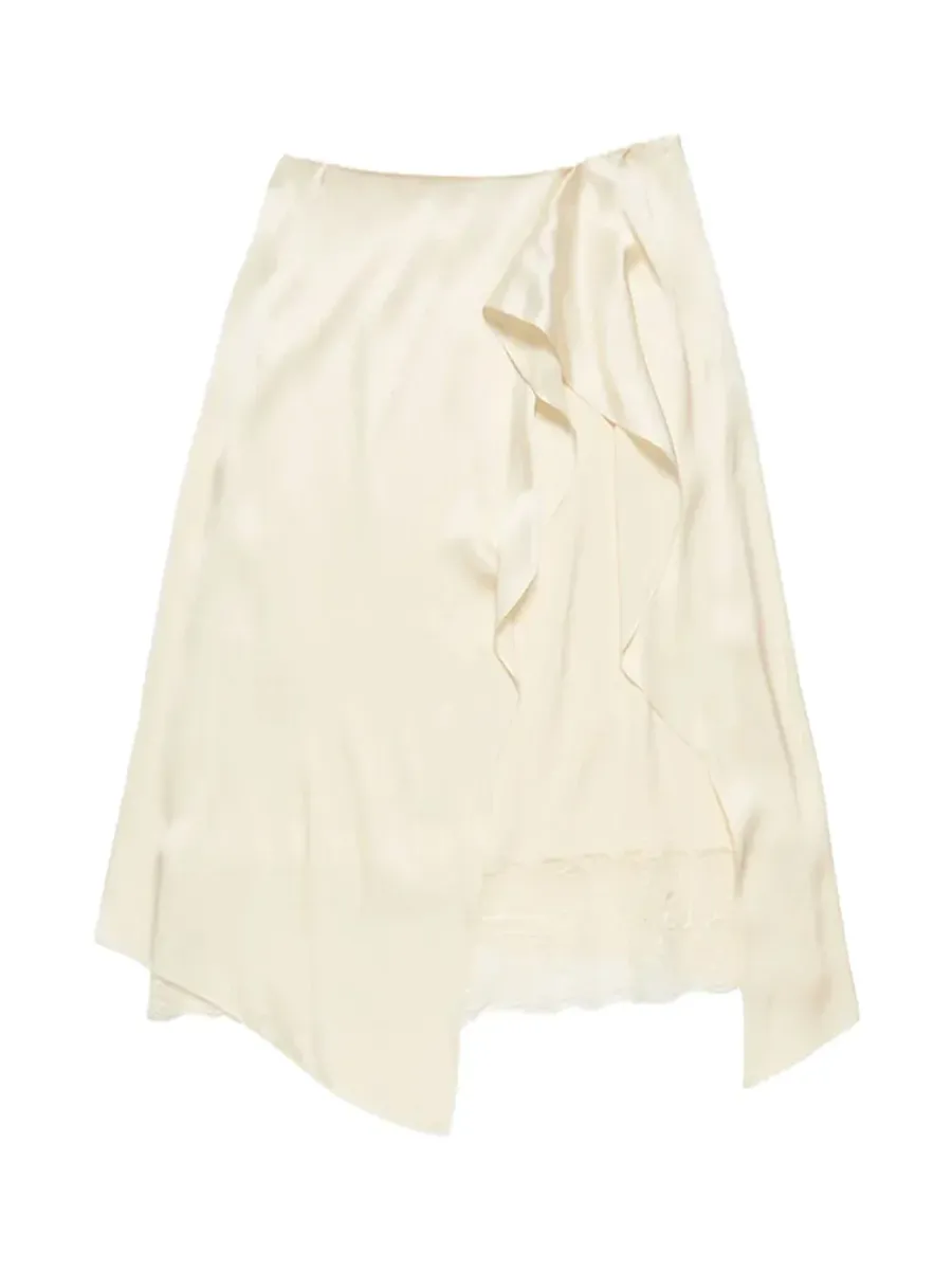 Layered Satin Skirt Cream White
