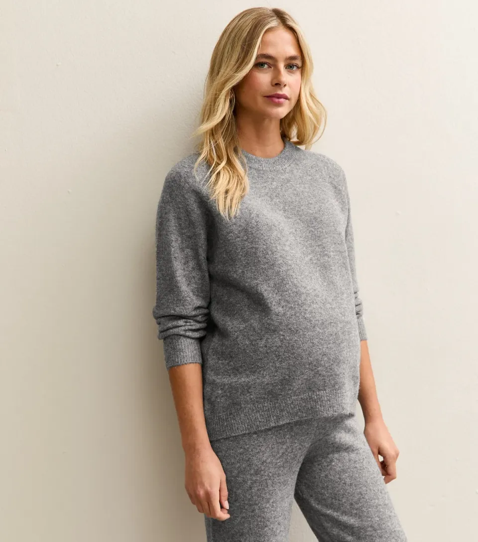 Women's Maternity Mid Grey Raglan Sleeve Jumper